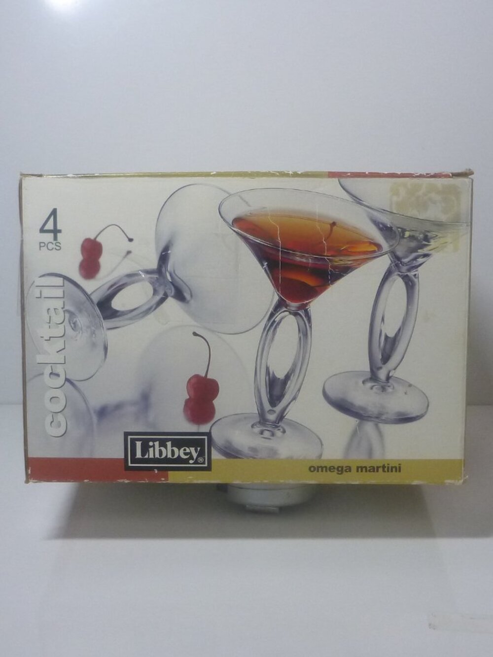 Libbey Omega Martini Glasses Set of 4 Vintage Open Loop Stem-New In Box